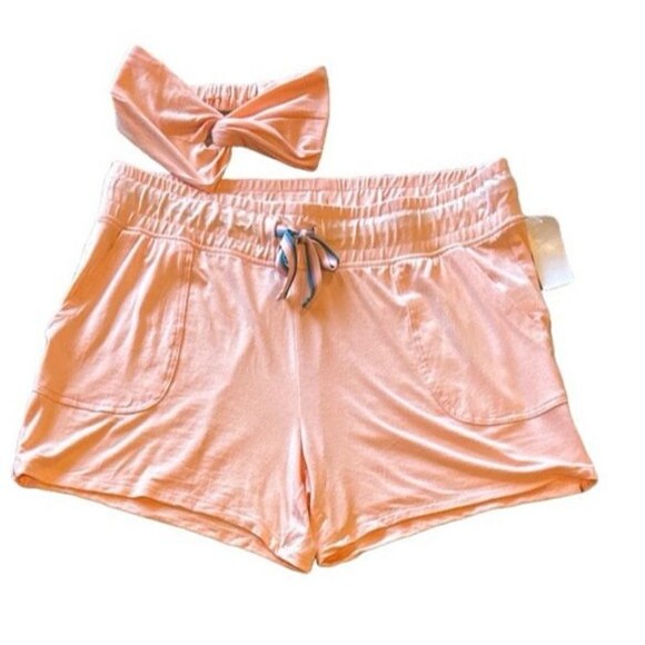 NWT Wildfox Women's M Take it Easy Peach Lounge Shorts With Matching Headband - Picture 1 of 3